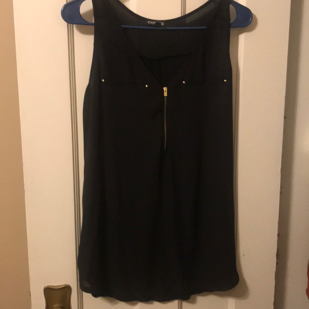 Black Express tank top with gold zipper